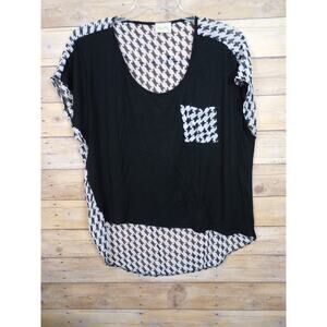 Carol Line Women Shirt 2X Black Pink Houndstooth Sheer Short Sleeve